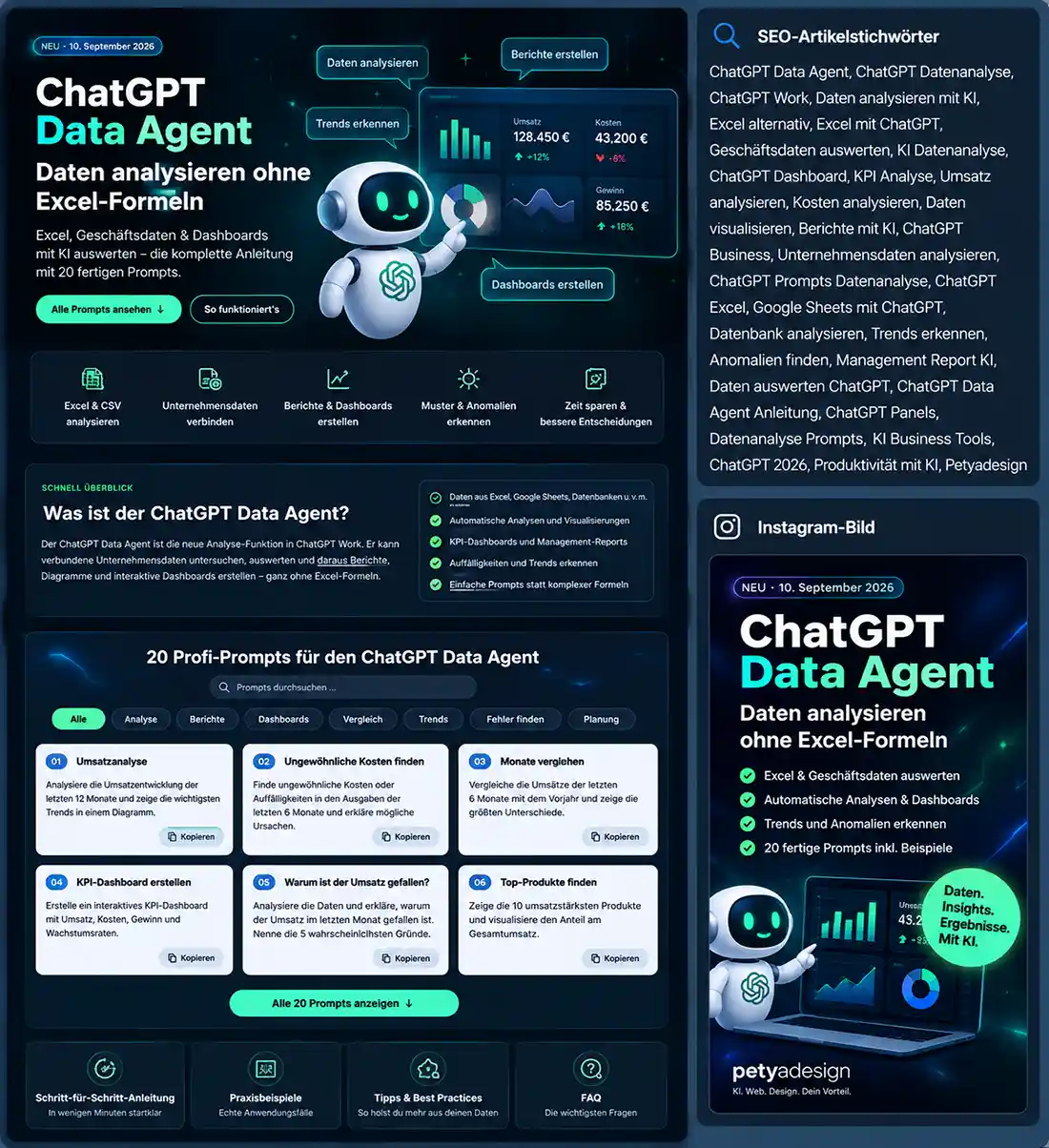 ChatGPT Data Agent Anleitung für Datenanalyse ohne Excel-Formeln mit 20 Prompts und KPI-Dashboards